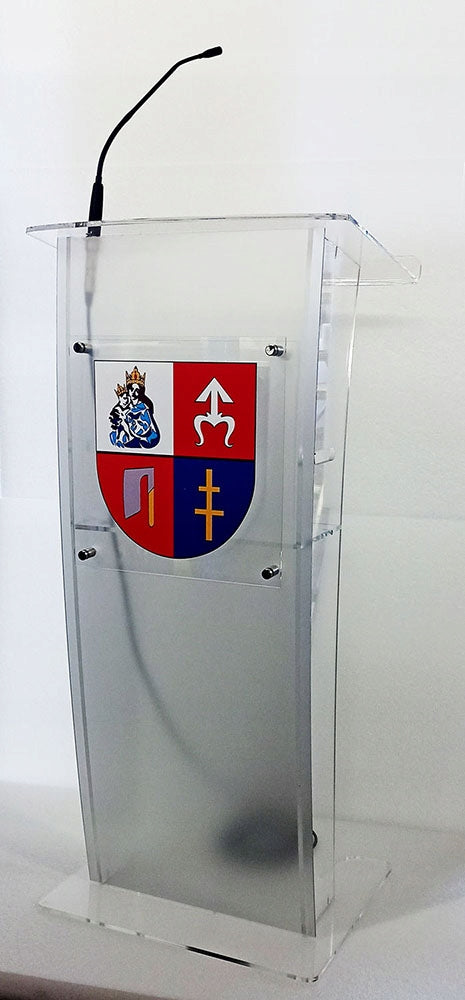 Mównica z plexi pleksi i aluminium + HERB GMINY