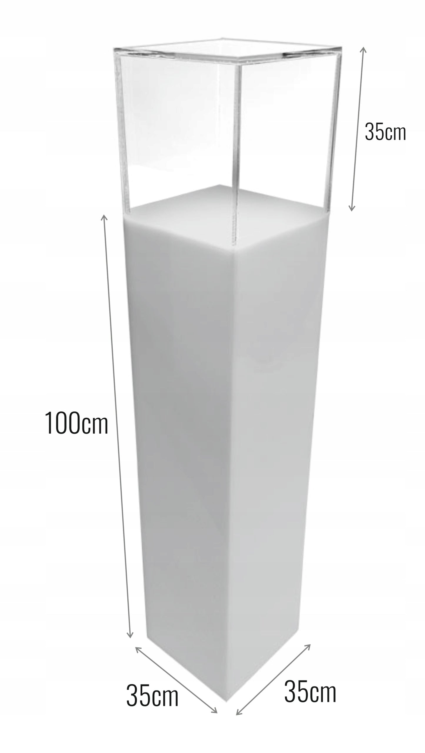 Kubik, gablota, podest z plexi białej 35x35x135 cm MAXI