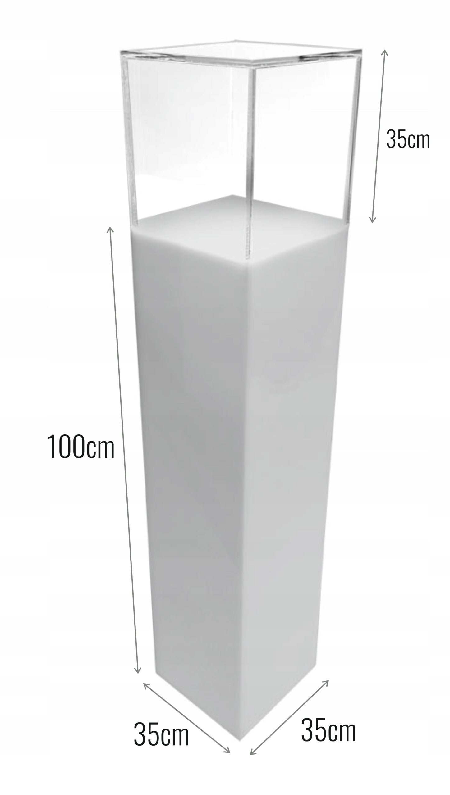 Kubik, gablota, podest z plexi białej 35x35x135 cm MAXI