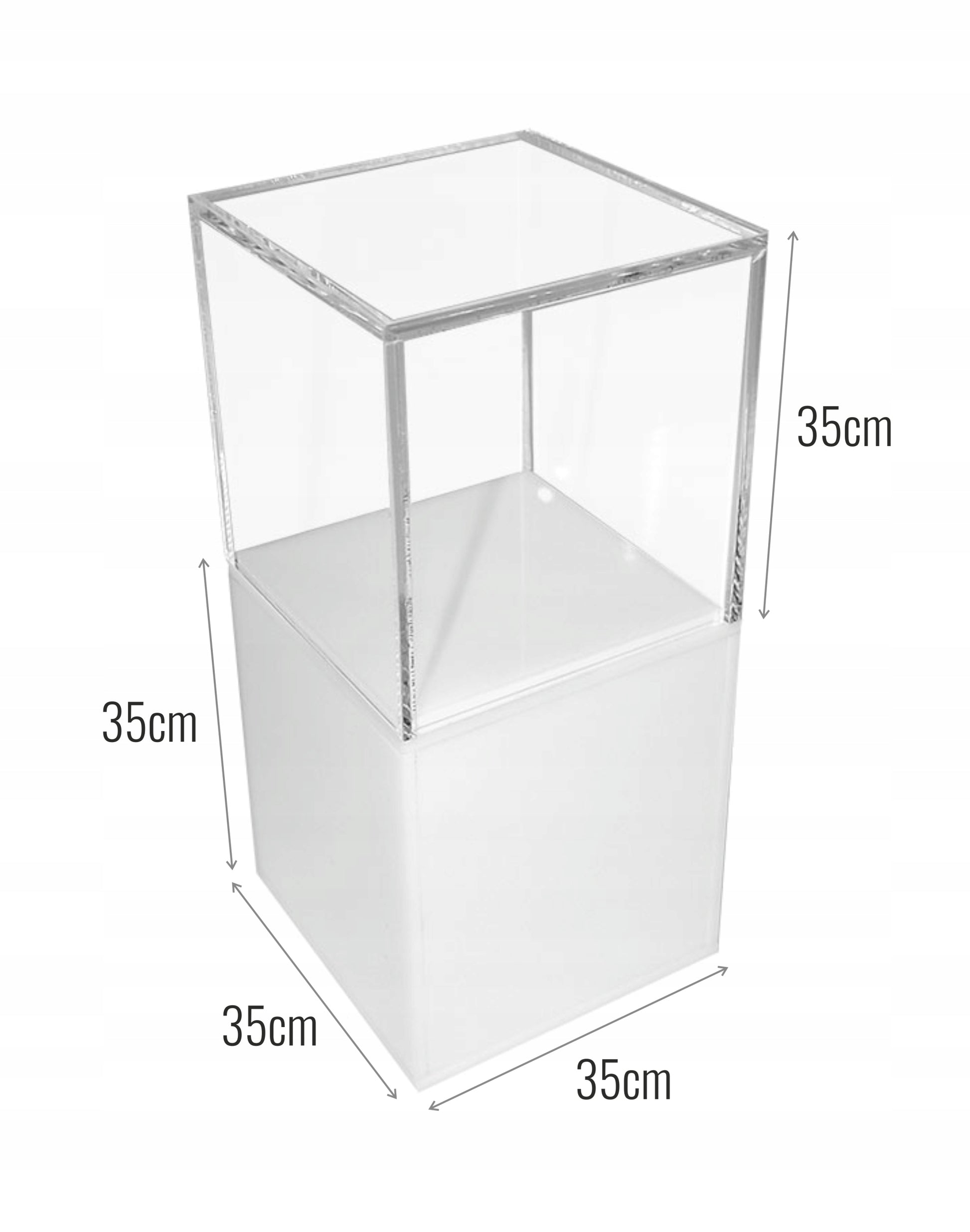 Kubik, gablota, podest z plexi białej 35x35x70 cm MINI