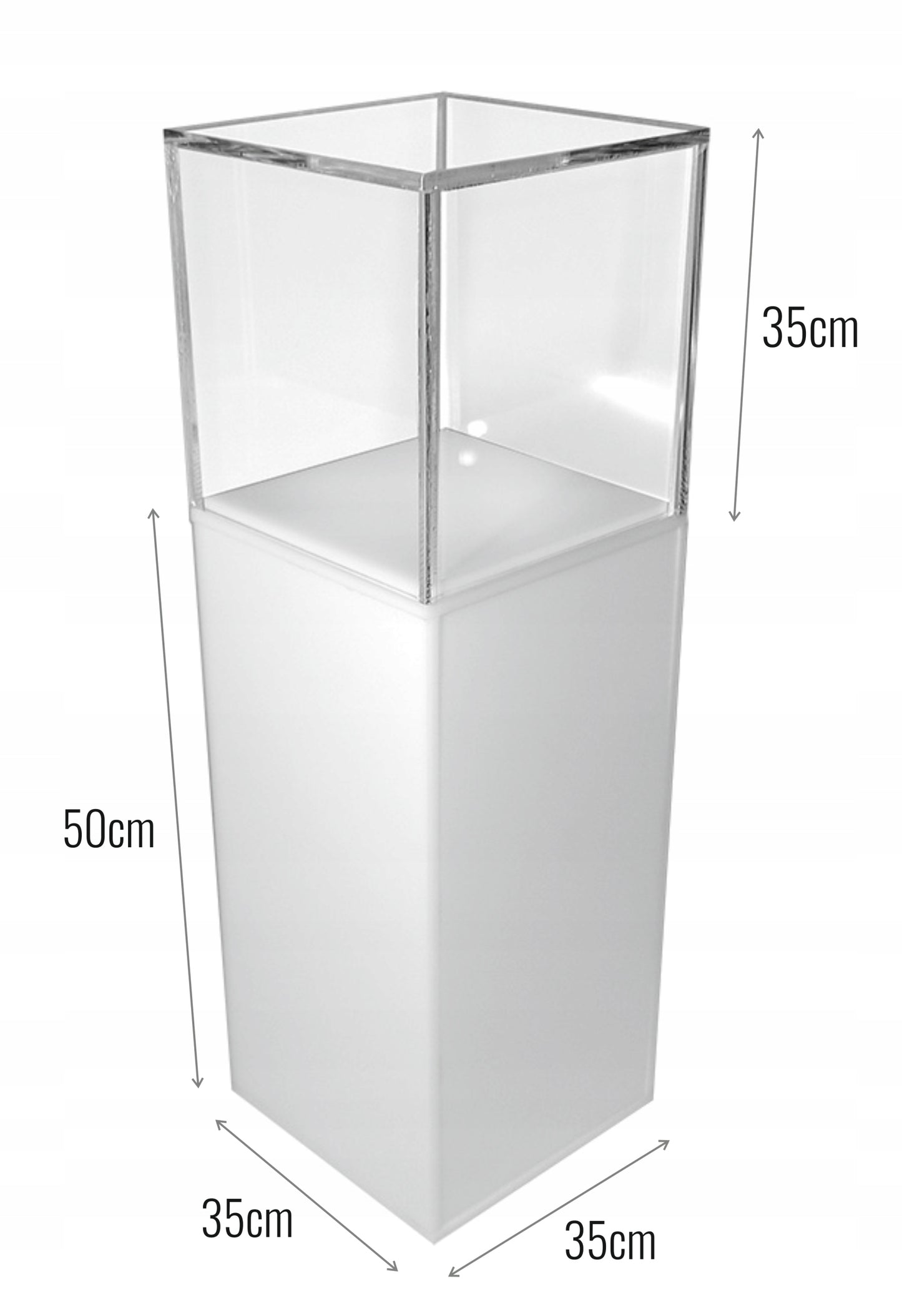 Kubik, gablota, podest z plexi białej 35x35x85 cm MIDI