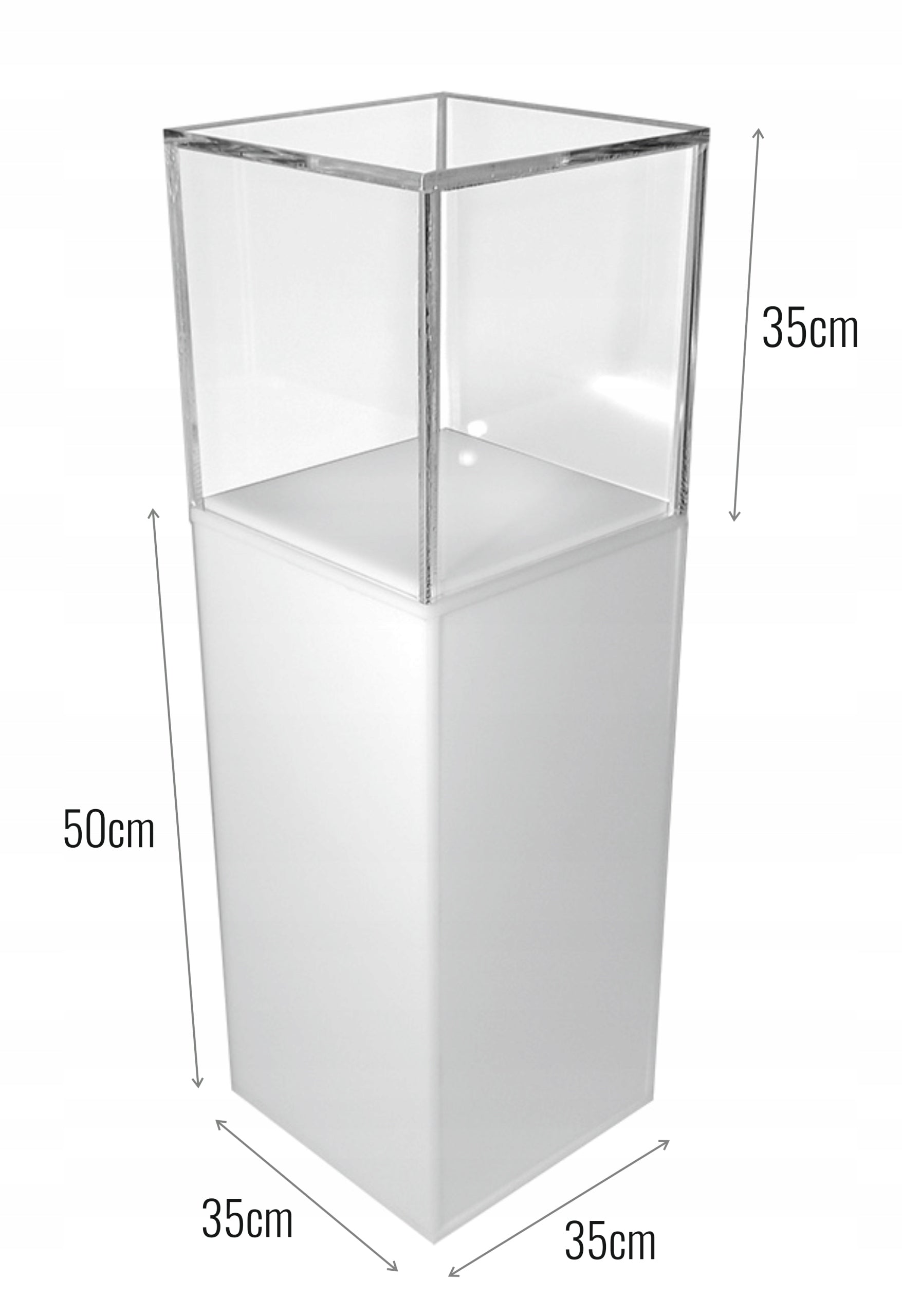 Kubik, gablota, podest z plexi białej 35x35x85 cm MIDI
