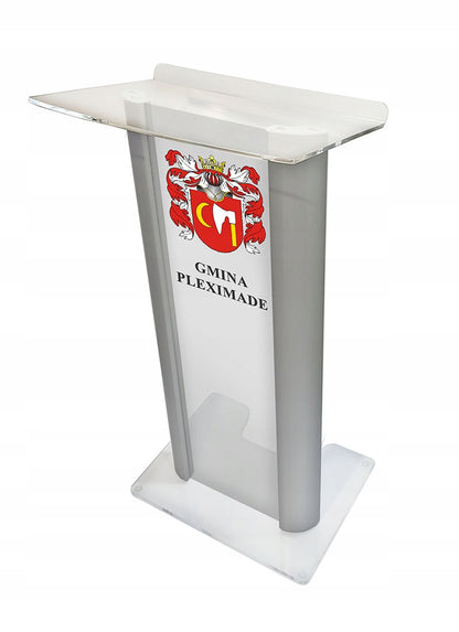 Mównica z plexi pleksi i aluminium + HERB GMINY