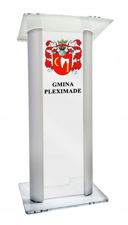 Mównica z plexi pleksi i aluminium + HERB GMINY