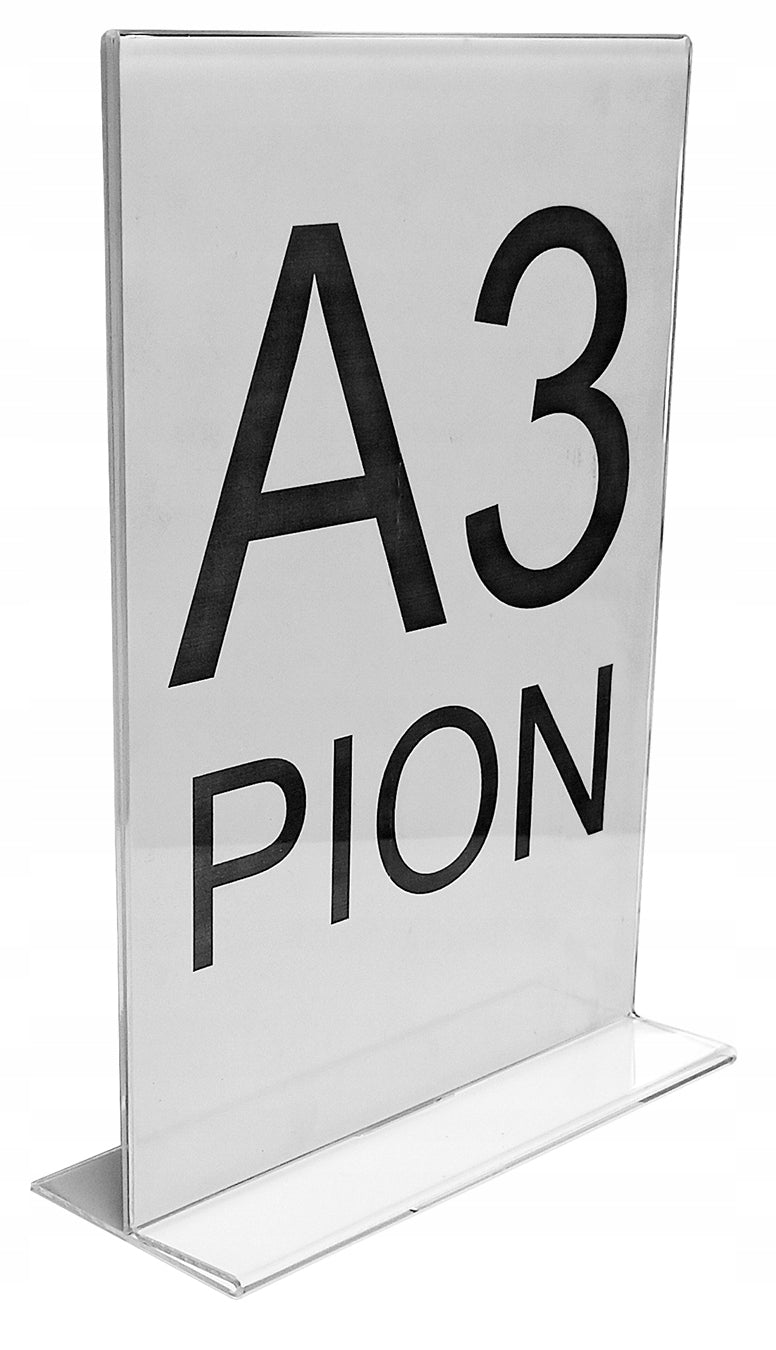 Stojak pionowy typ T z plexi. Menu z pleksi A3
