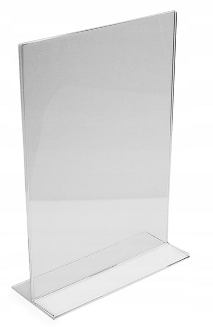 Stojak pionowy typ T z plexi. Menu z pleksi A4